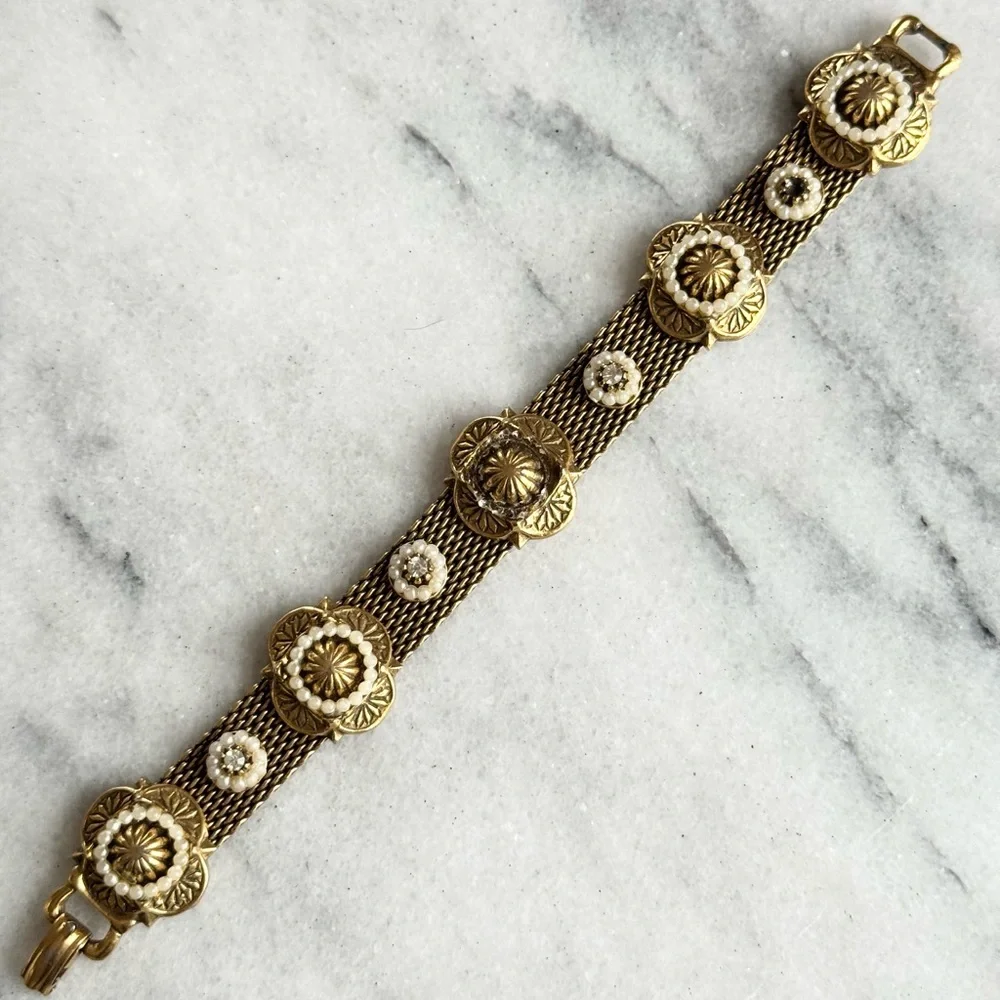 Vintage Victorian Revival Gold Tone Mesh Bracelet